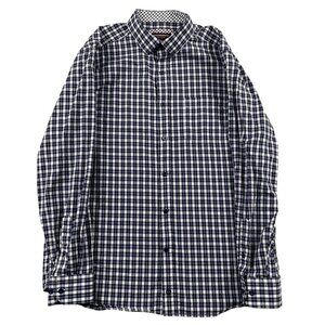 Johnston & Murphy Button Down Shirt Mens Large Blue White Plaid 100% Cotton